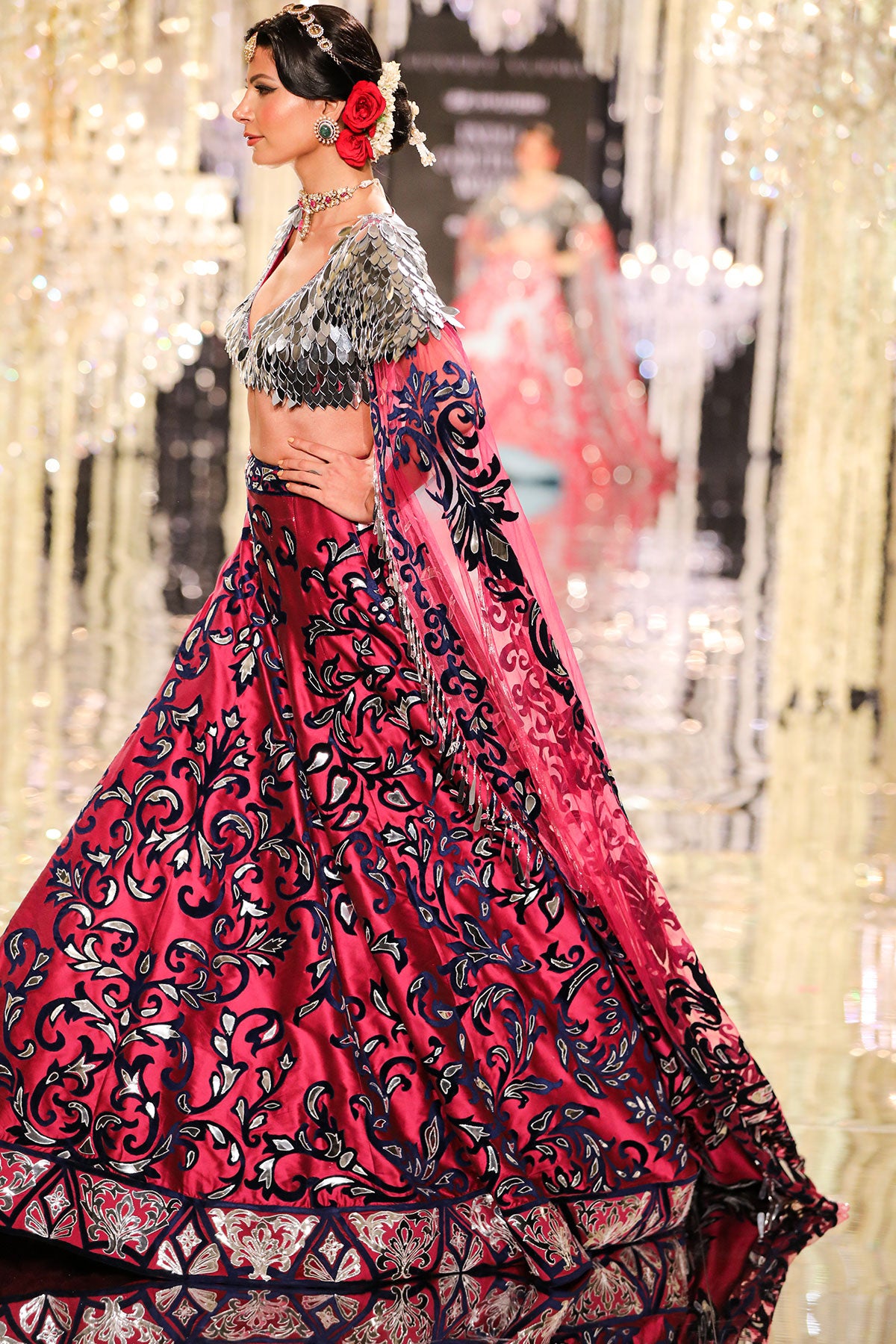 Burgundy Silk Taffeta Lehenga