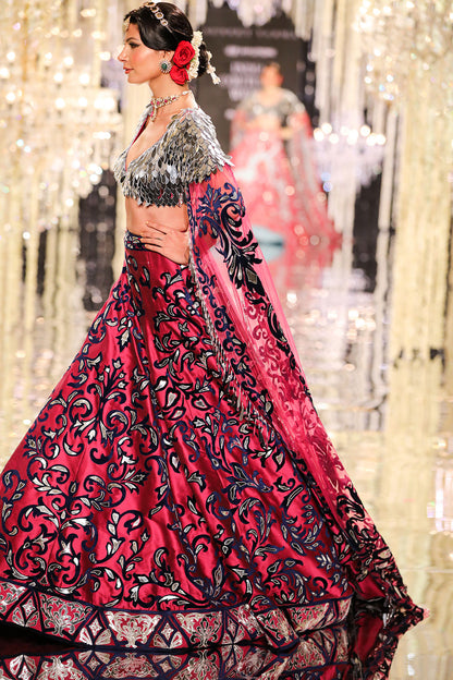 Burgundy Silk Taffeta Lehenga