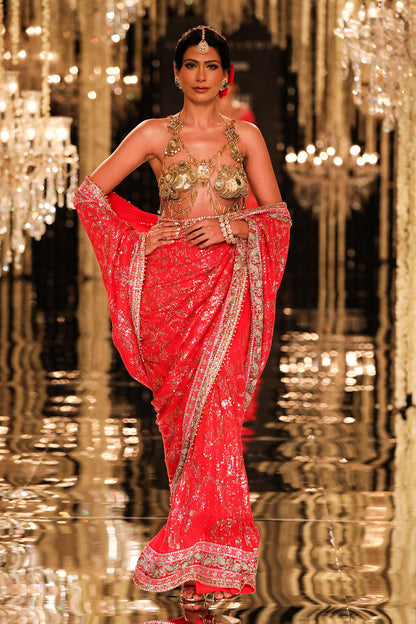 Red & Gold Sheeting Saree