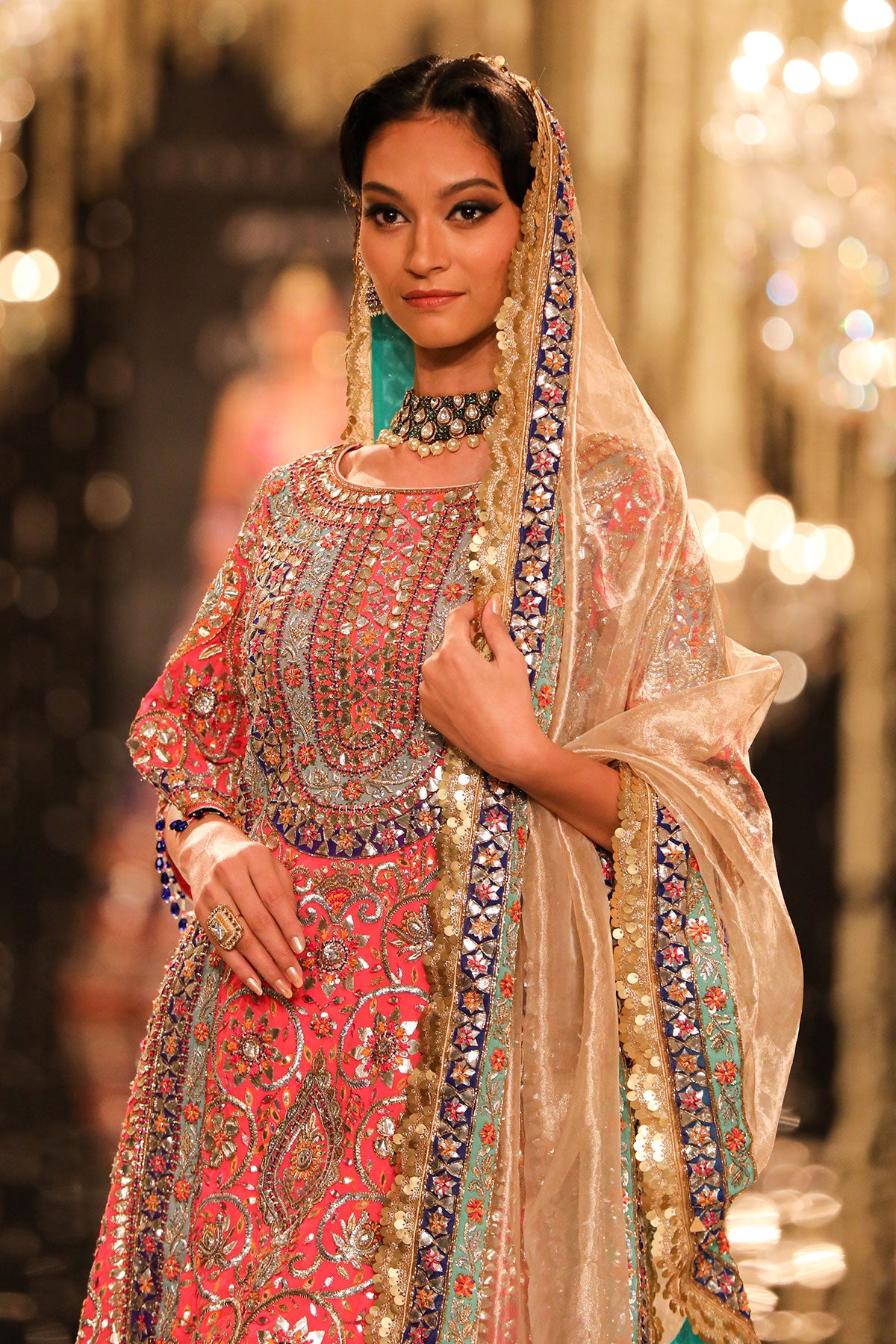 Coral Pink Sharara Set with Gold Gota & Zardozi