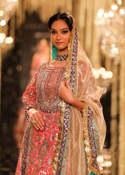 Coral Pink Sharara Set with Gold Gota & Zardozi