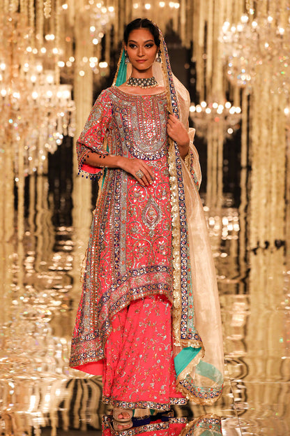 Coral Pink Sharara Set with Gold Gota & Zardozi