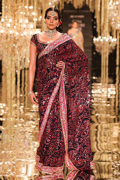 Navy Mirror & Gota Embroidered Saree