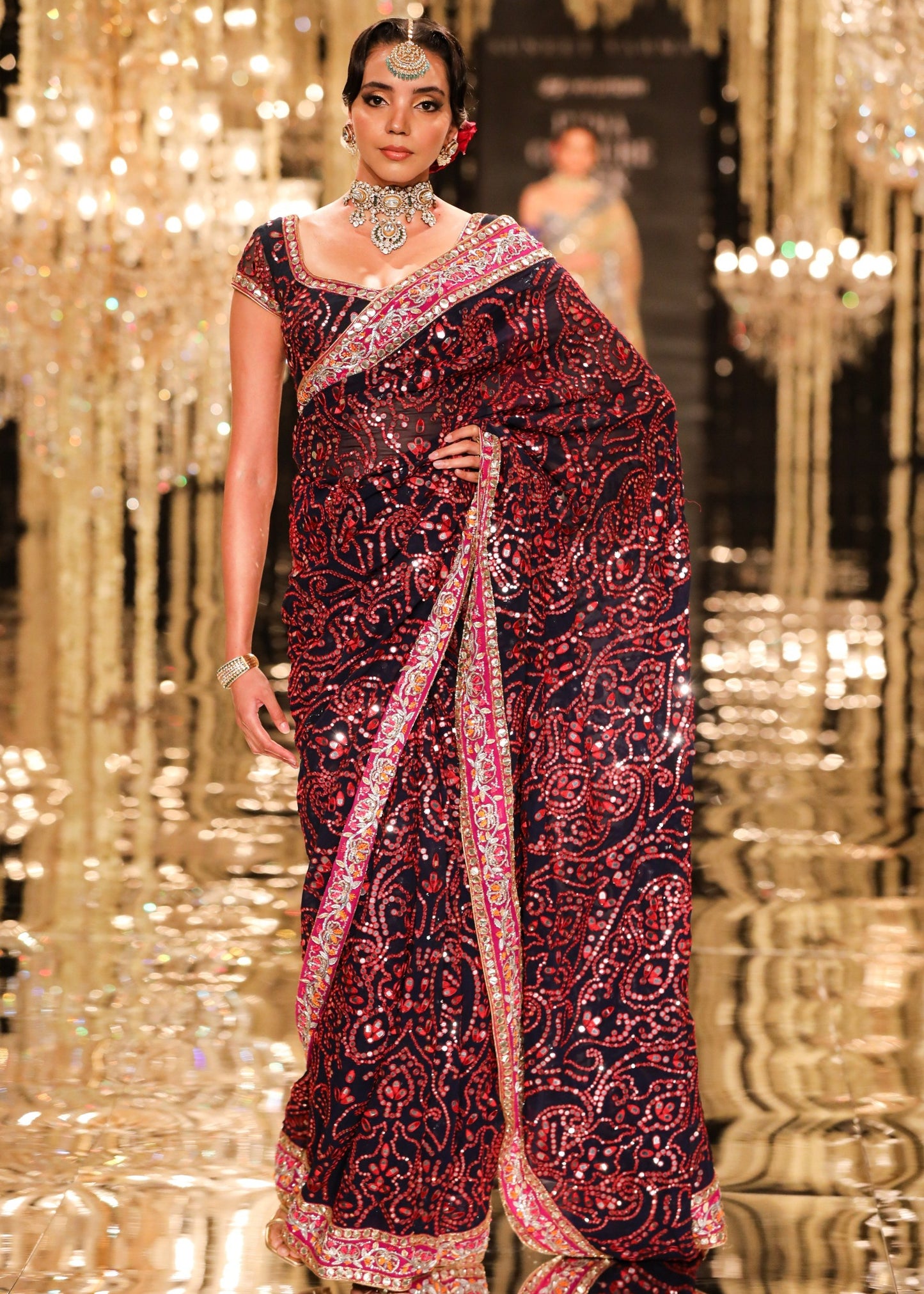 Navy Mirror & Gota Embroidered Saree