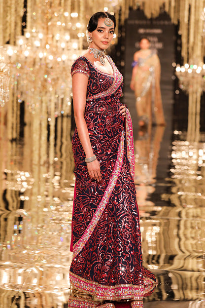 Navy Mirror & Gota Embroidered Saree