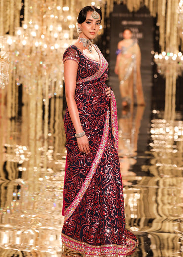 Navy Mirror & Gota Embroidered Saree