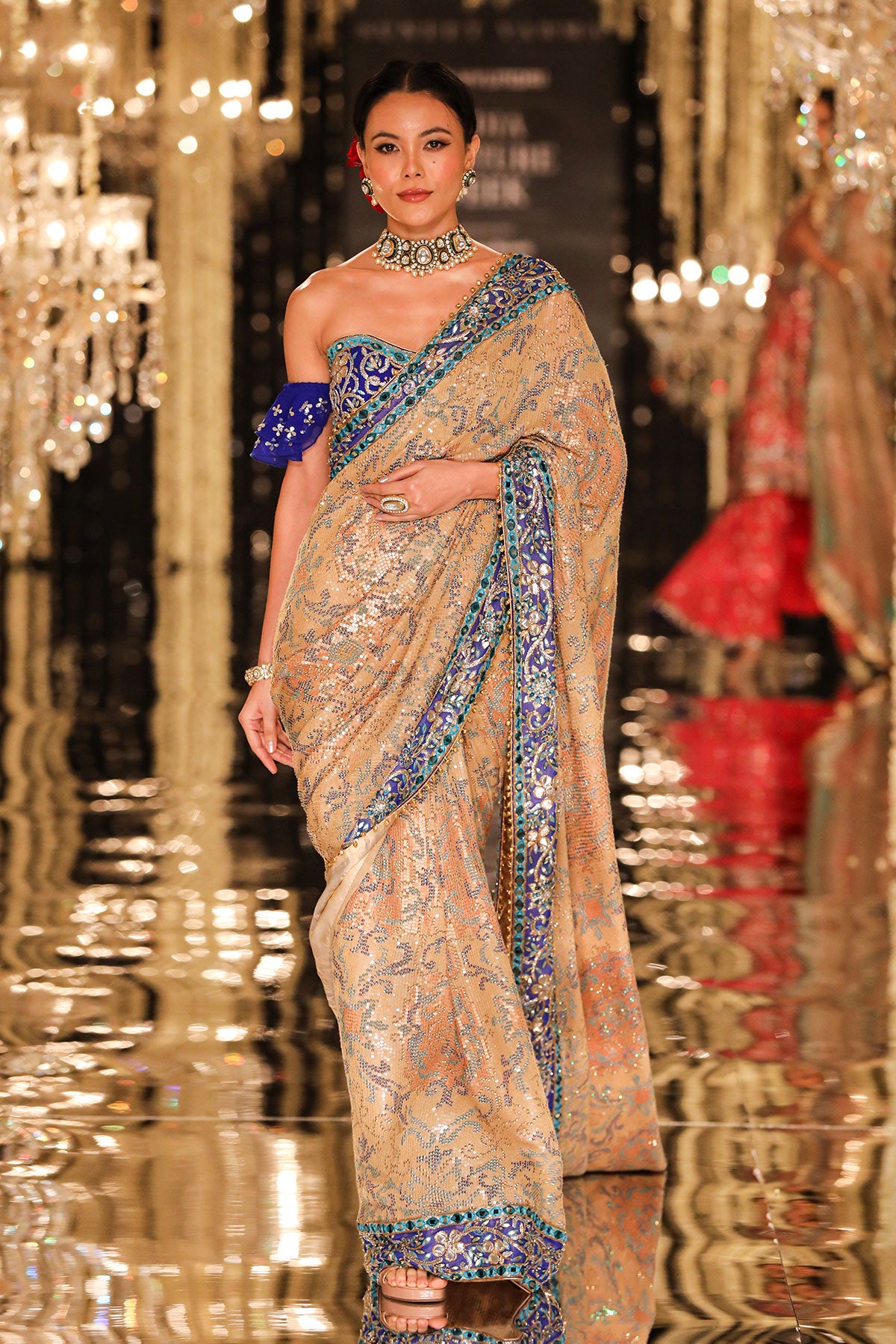 Gold Sequin & Threadwork Georgette Saree