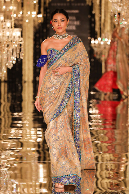 Gold Sequin & Threadwork Georgette Saree