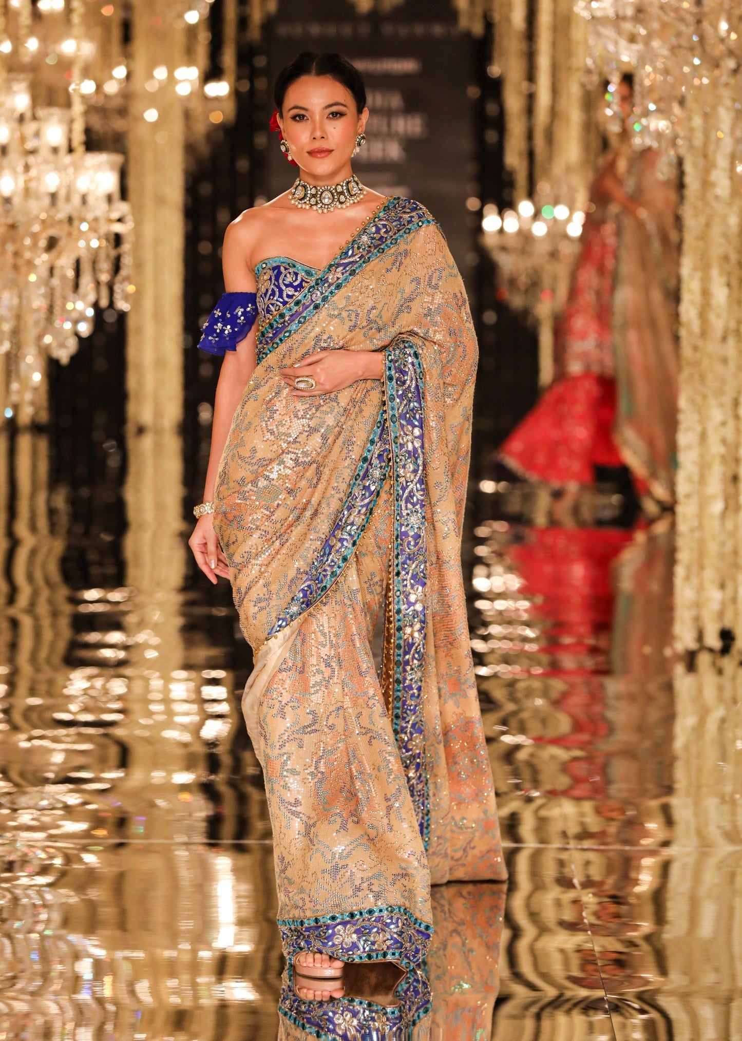 Gold Sequin & Threadwork Georgette Saree