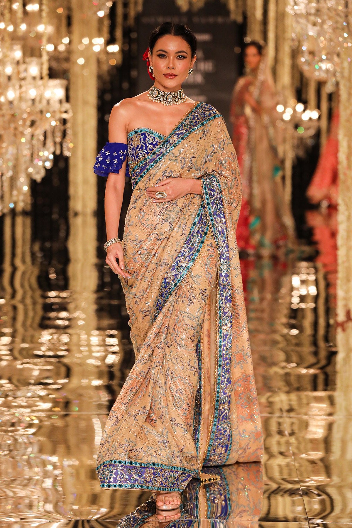 Gold Sequin & Threadwork Georgette Saree