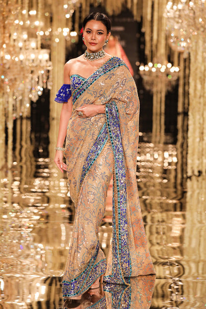Gold Sequin & Threadwork Georgette Saree
