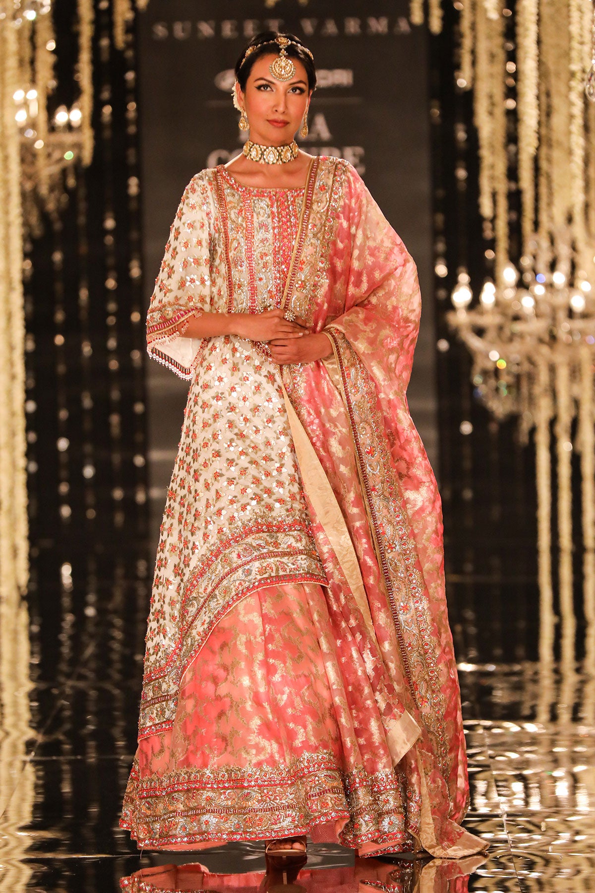 Ivory & Coral Gota Kurta Set