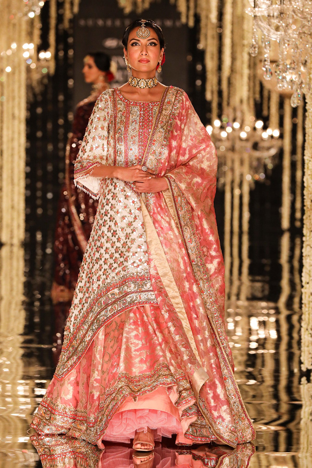 Ivory & Coral Gota Kurta Set