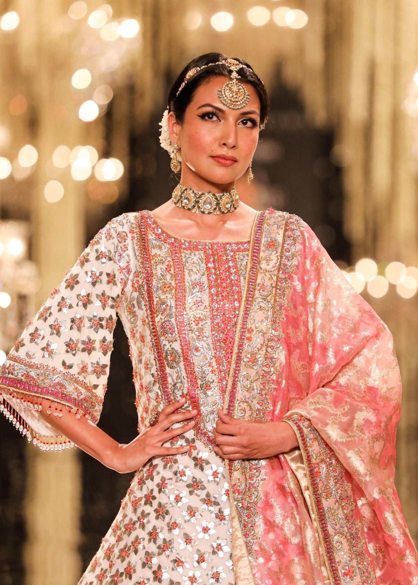 Ivory & Coral Gota Kurta Set