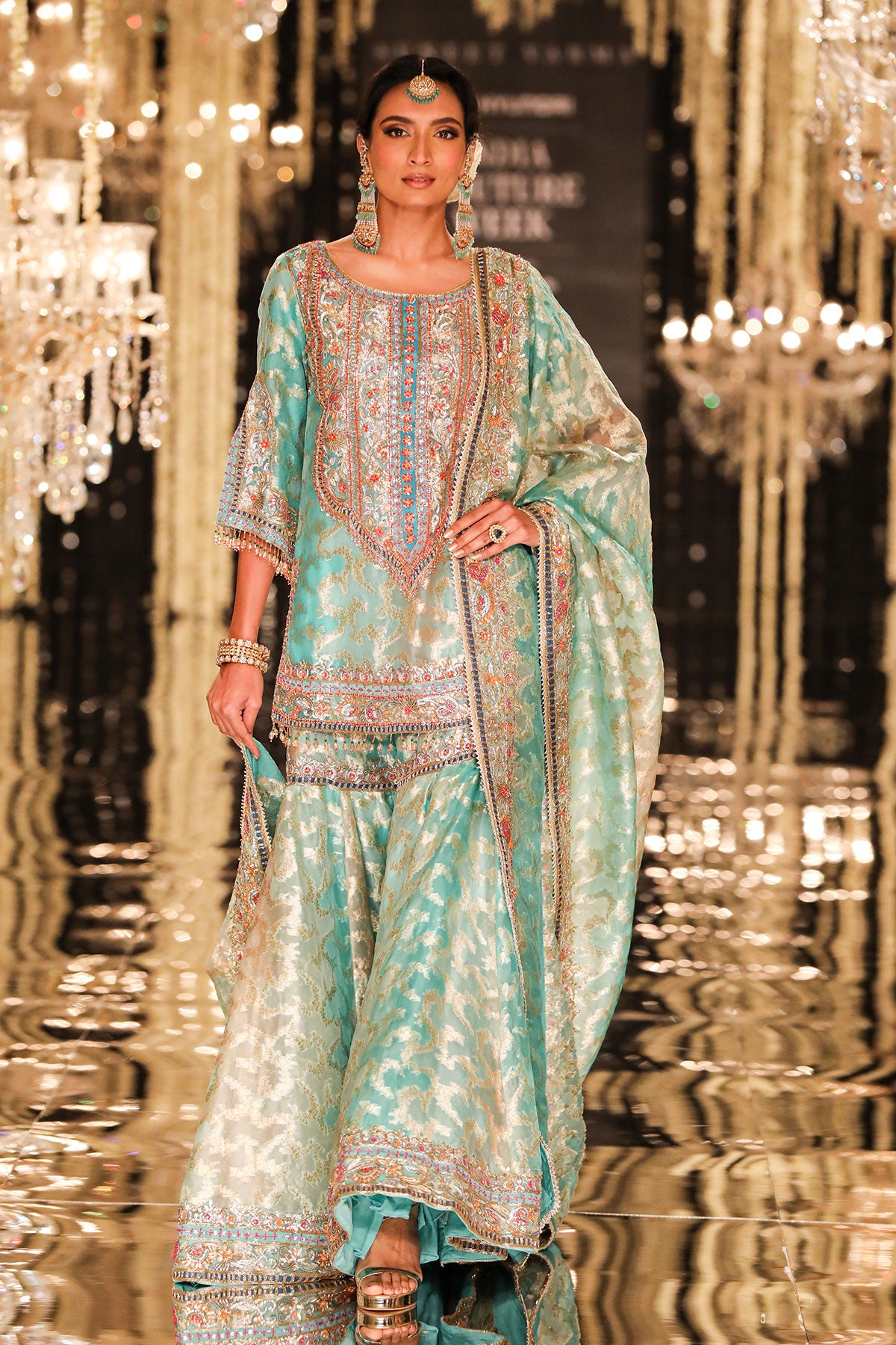 Green Banarasi Gota Kurta & Sharara Set