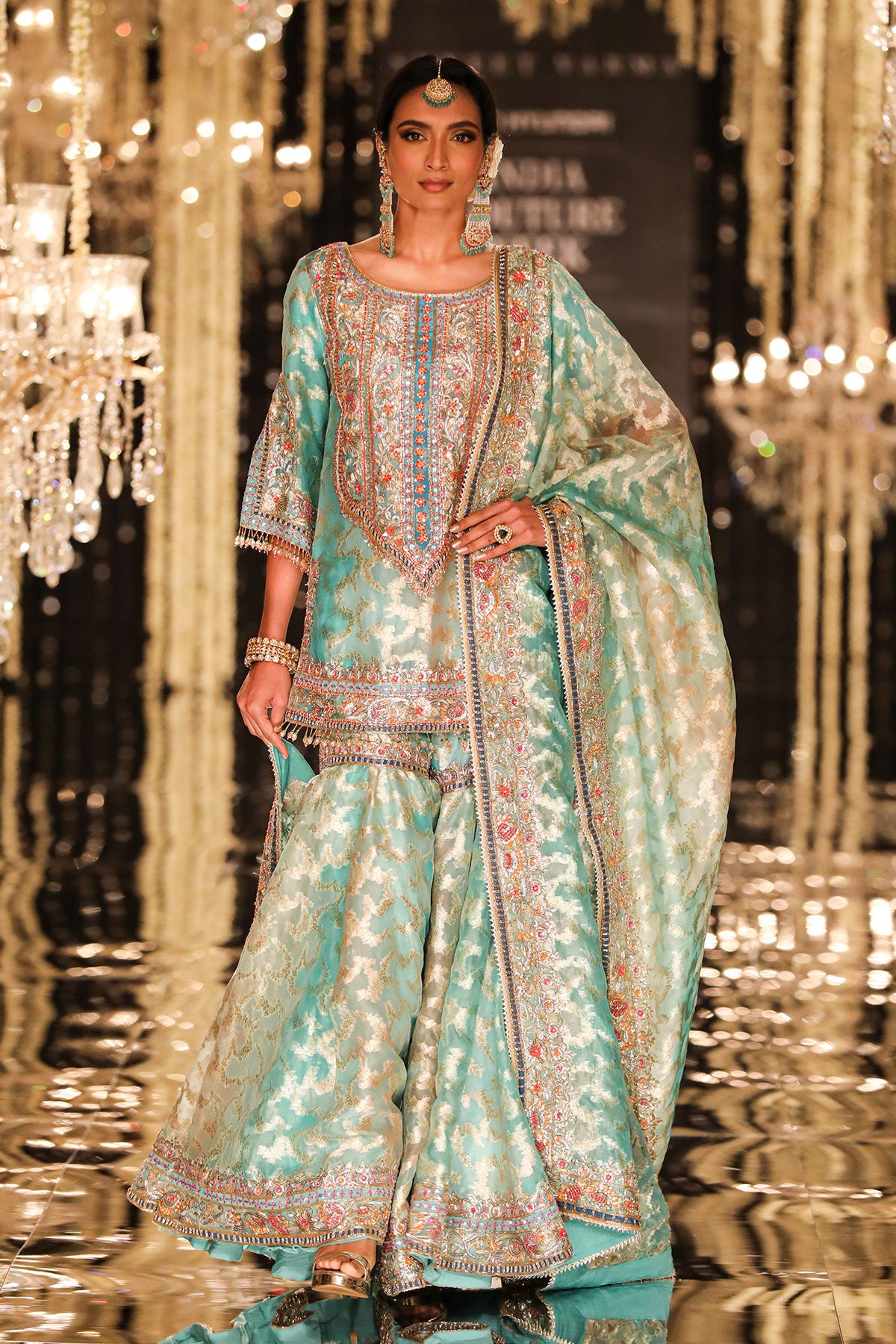 Green Banarasi Gota Kurta & Sharara Set