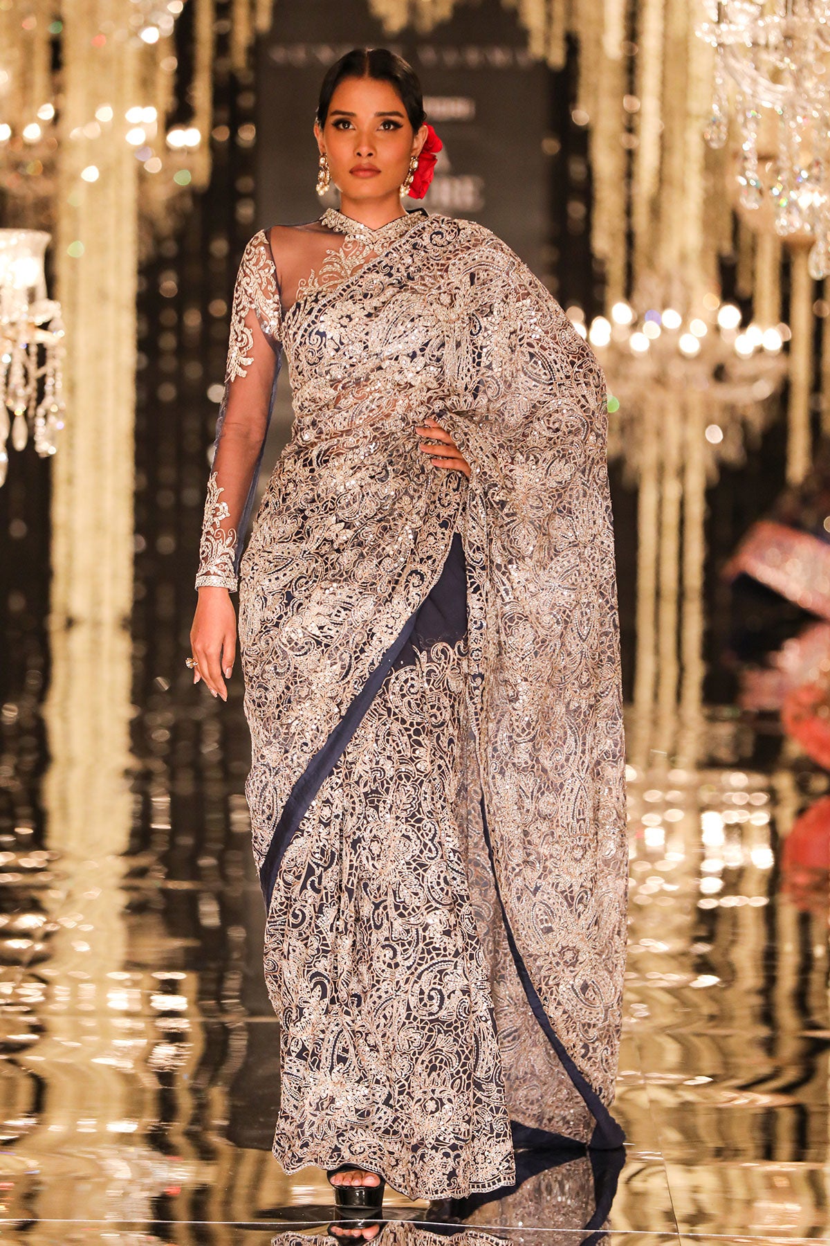Navy Thread & Sequin Saree