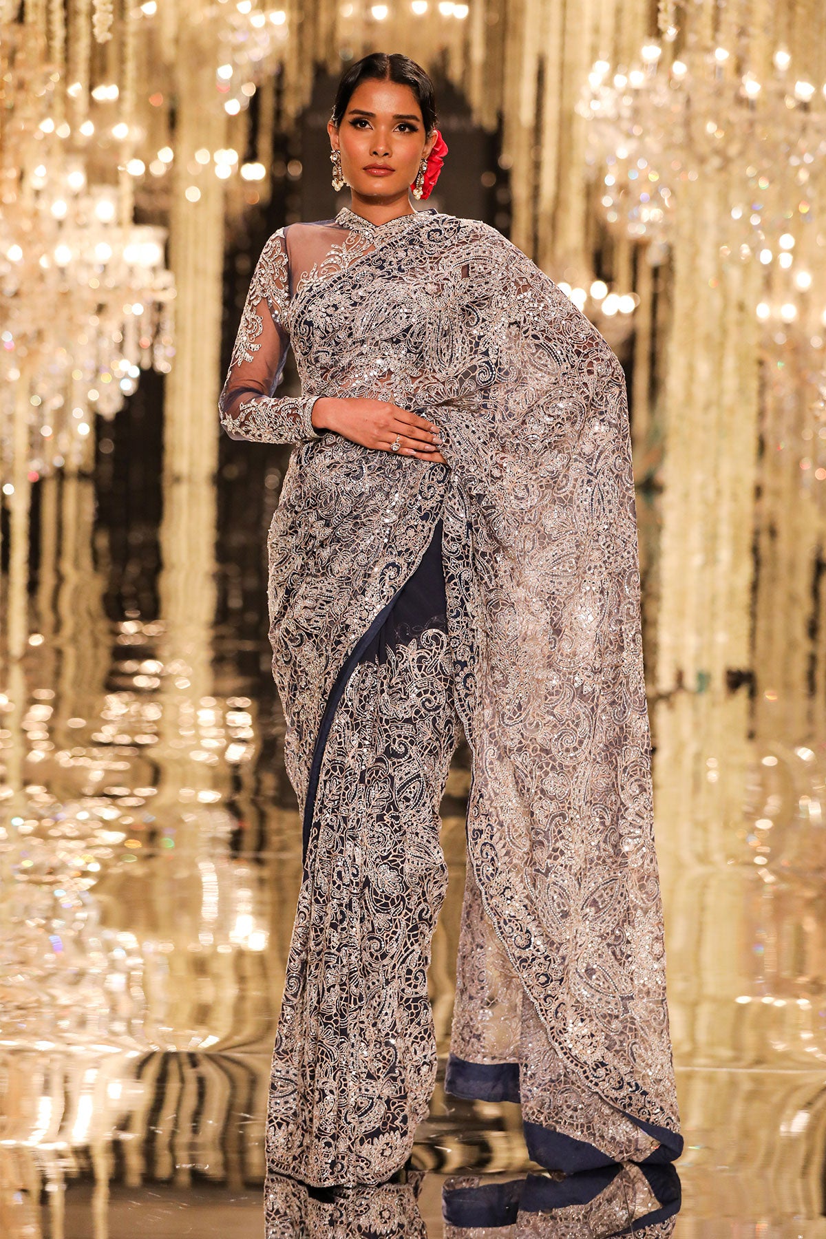Navy Thread & Sequin Saree