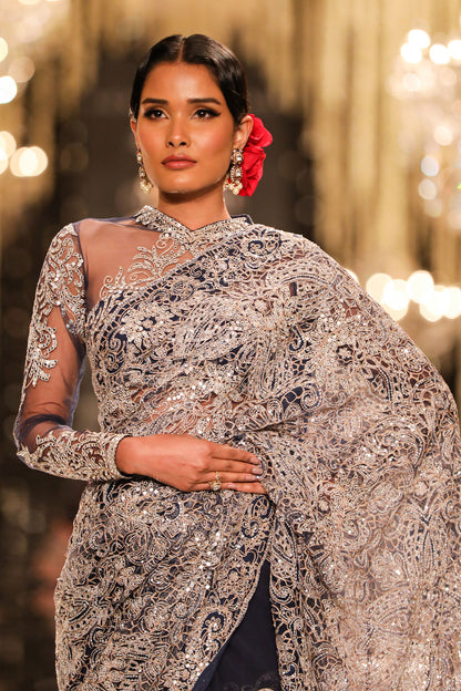 Navy Thread & Sequin Saree