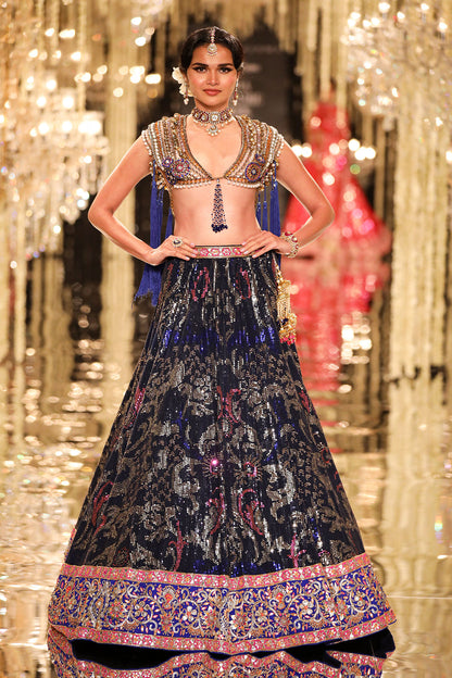 Dark Navy and Gold Sheeting Lehenga