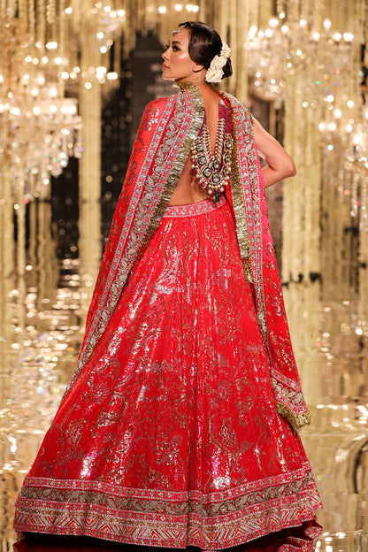 Red and Gold Sheeting Lehenga
