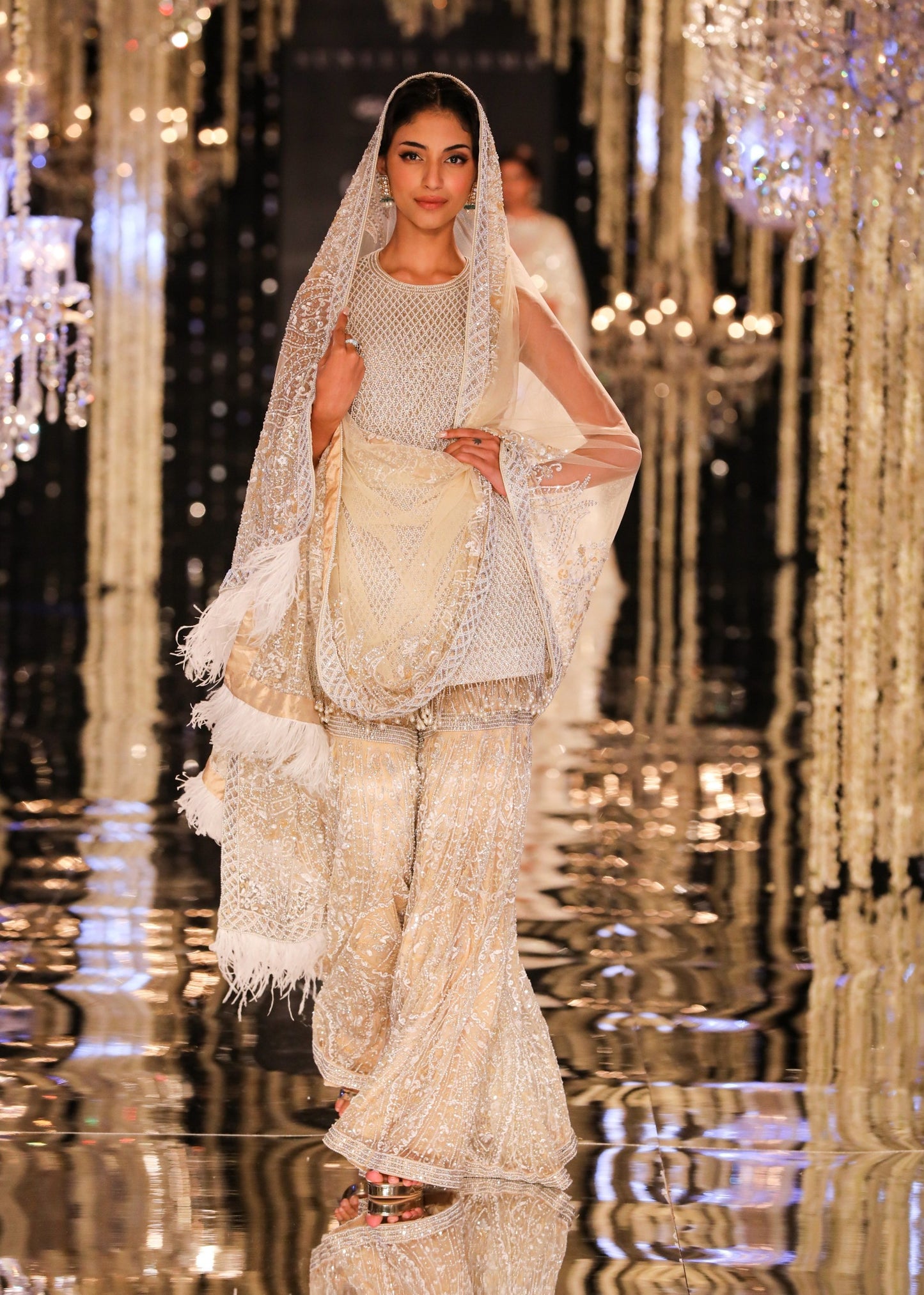 Nude Pearl & Crystal Sharara Set