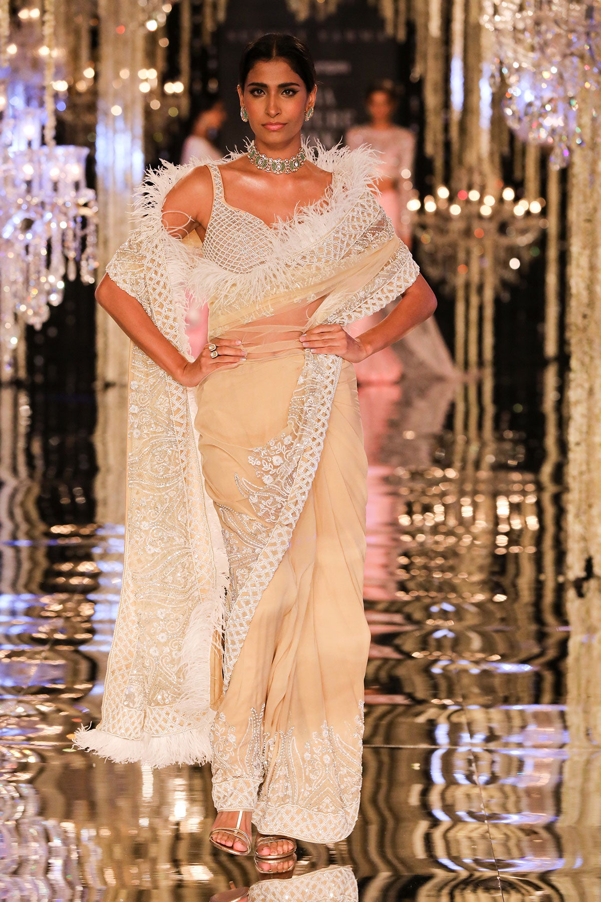 Nude Pearl & Crystal Saree