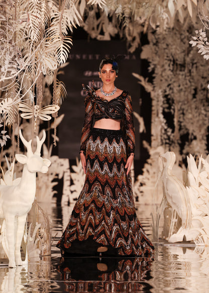 Chevron Print Crop Top and Lehenga Skirt