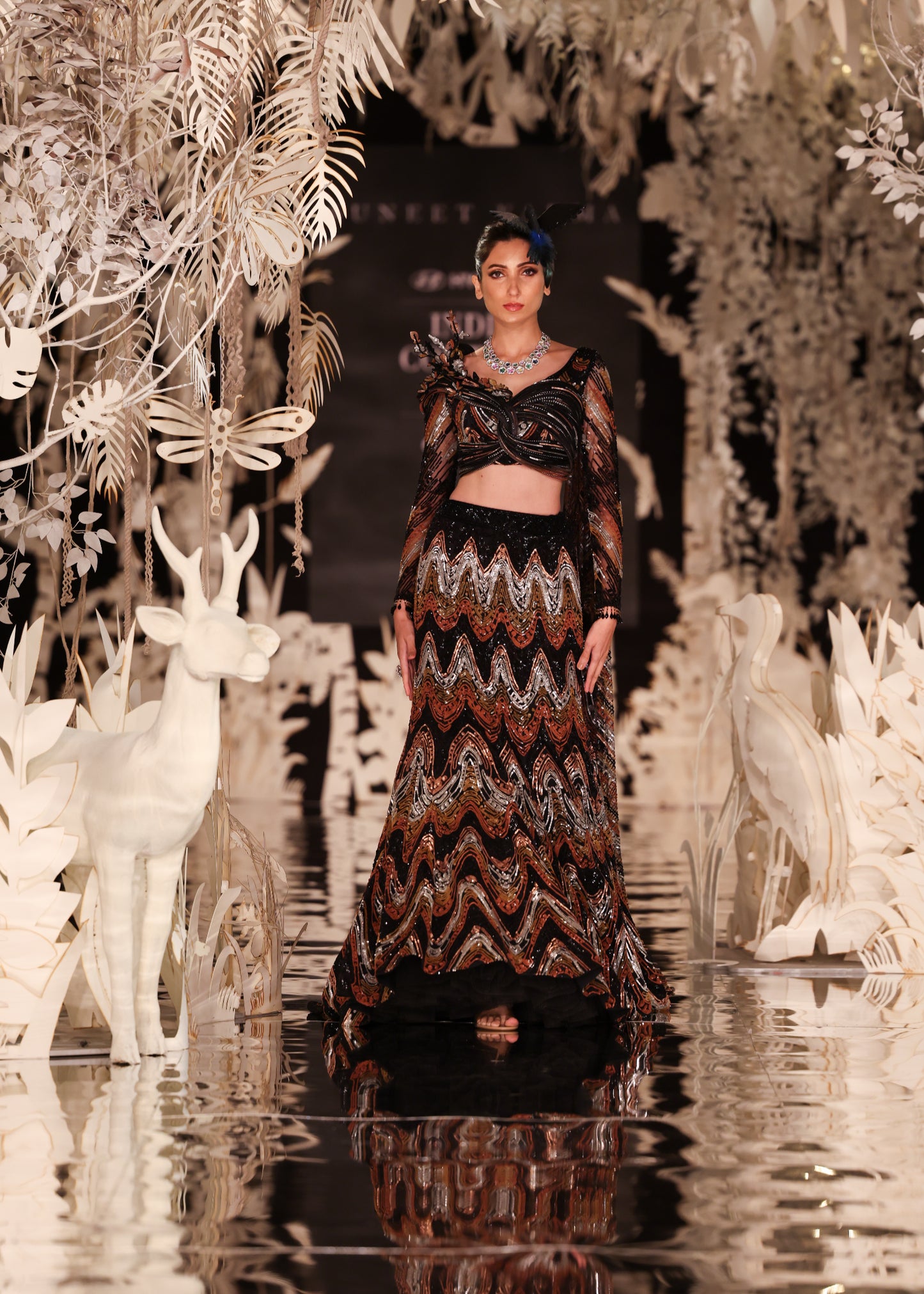 Chevron Print Crop Top and Lehenga Skirt
