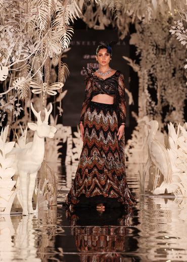 Chevron Print Crop Top and Lehenga Skirt