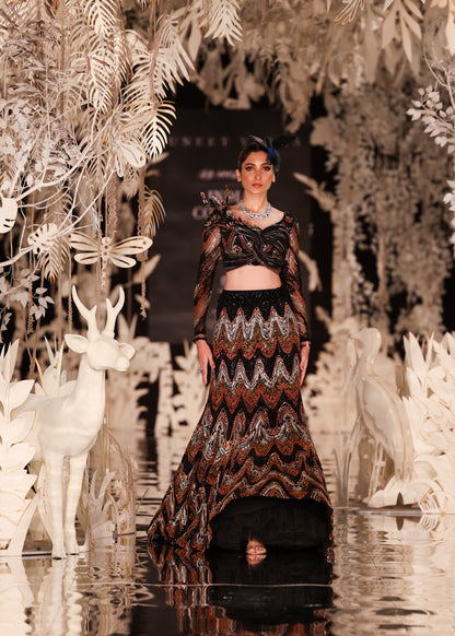 Chevron Print Crop Top and Lehenga Skirt