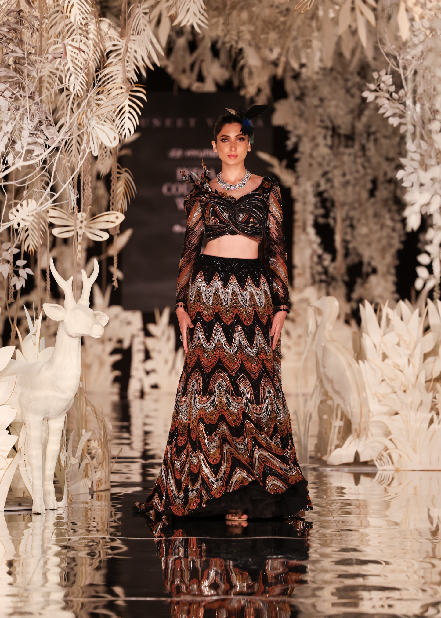 Chevron Print Crop Top and Lehenga Skirt