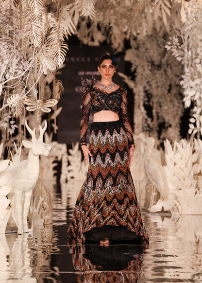 Chevron Print Crop Top and Lehenga Skirt