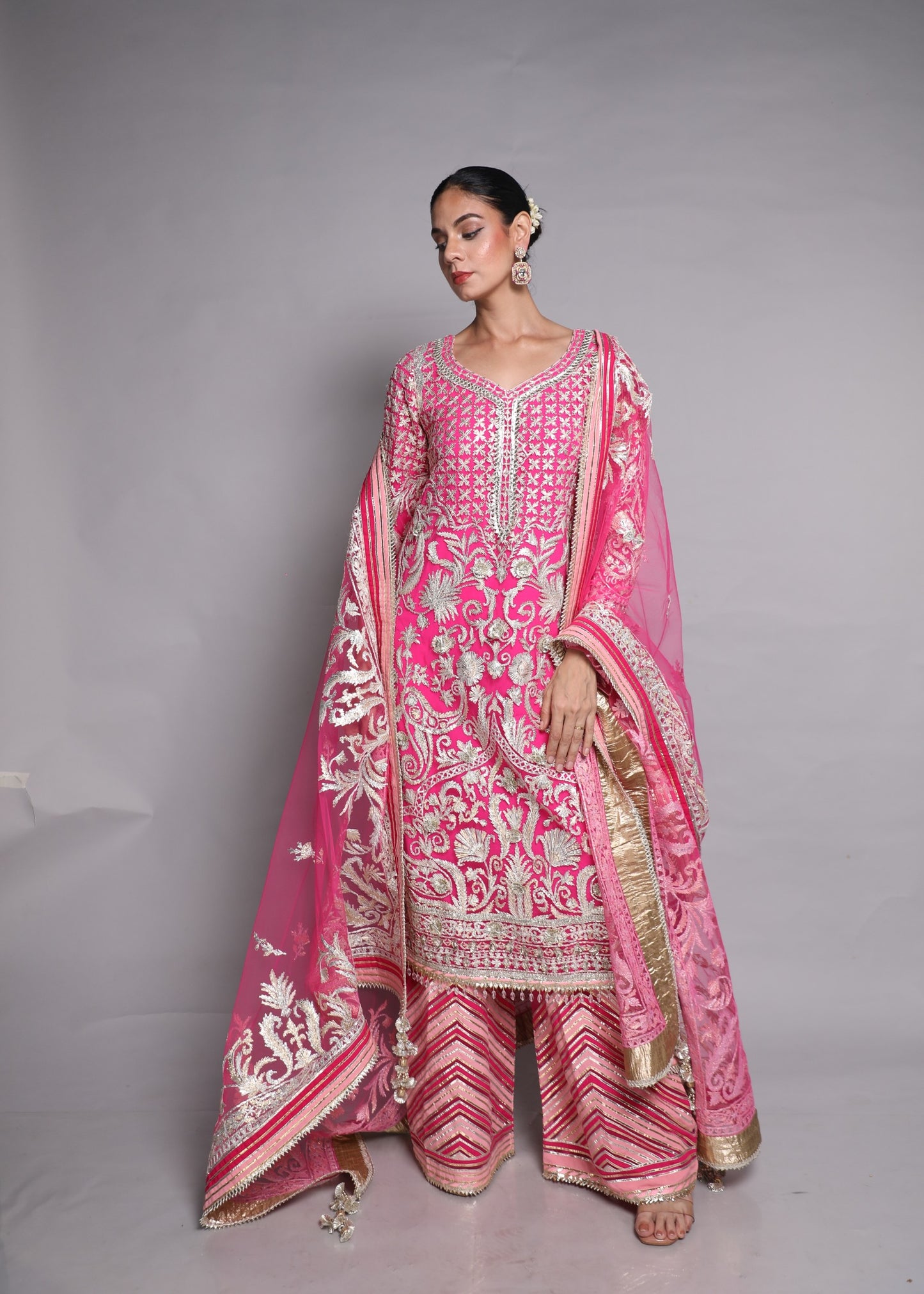 Fuschia Embroidered Kurta Set