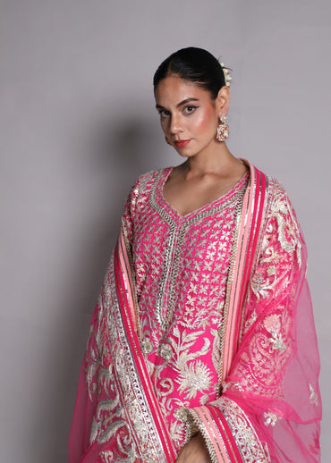 Fuschia Embroidered Kurta Set