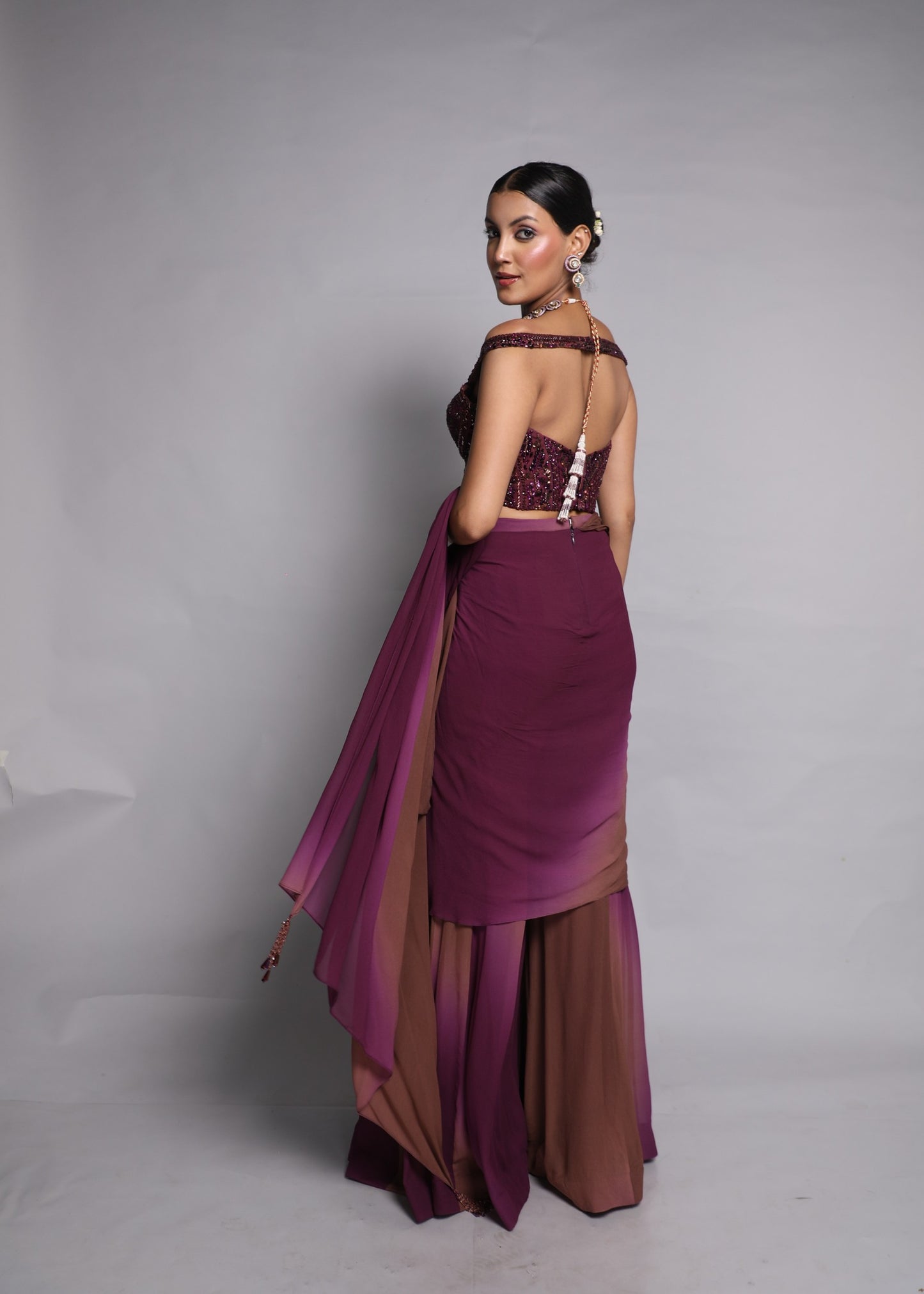 Wine Draped Kurta & Sharara Set