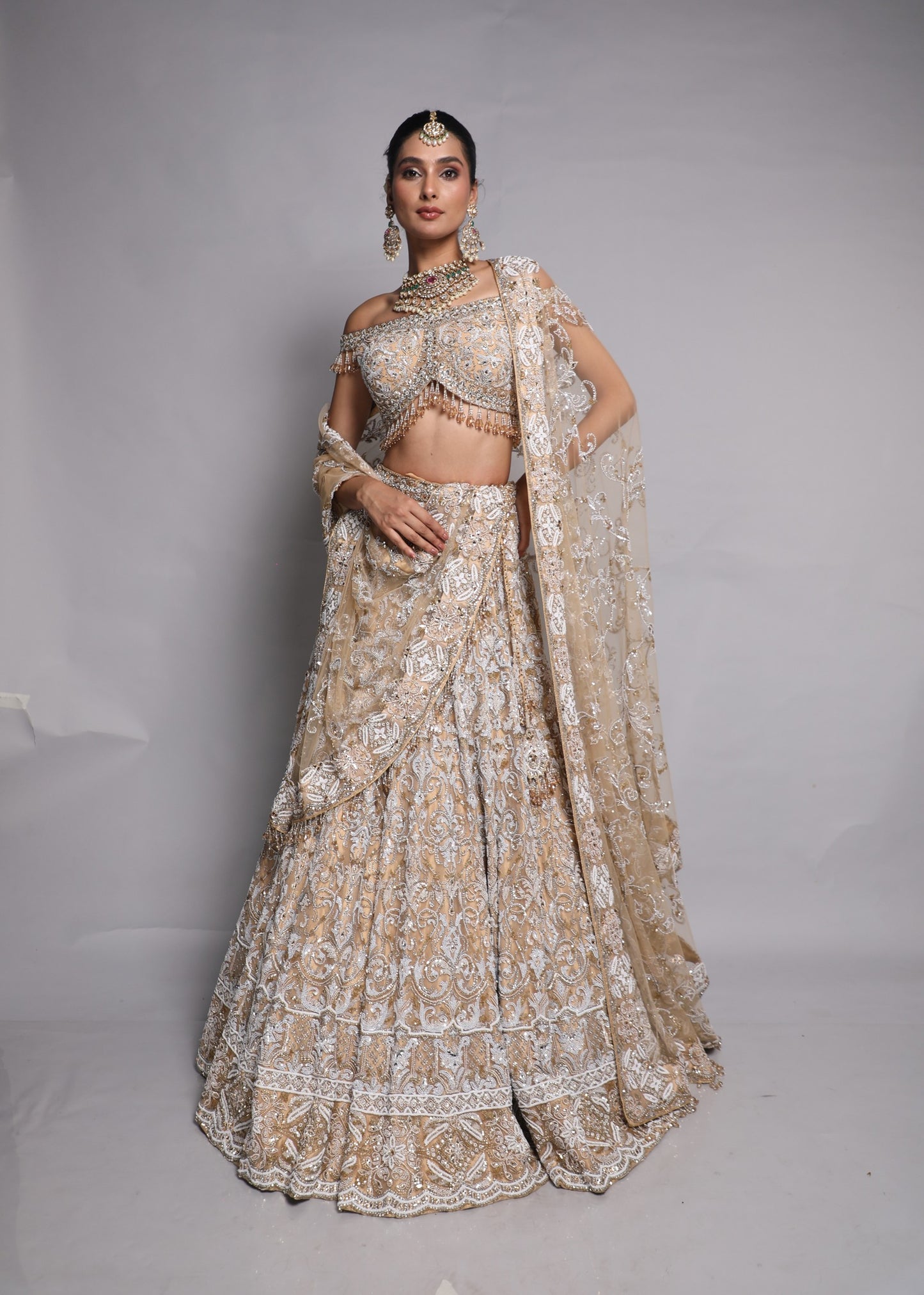 Embellished Lehenga & Off-Shoulder Blouse
