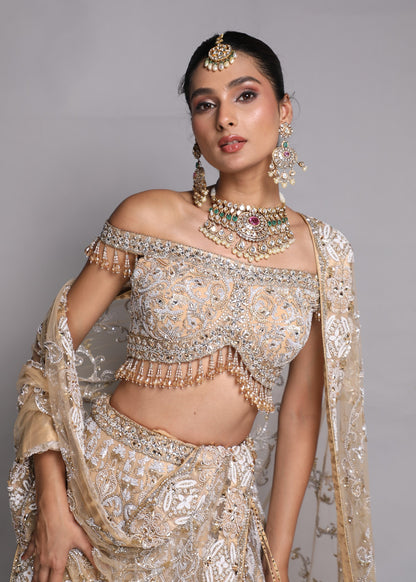 Embellished Lehenga & Off-Shoulder Blouse