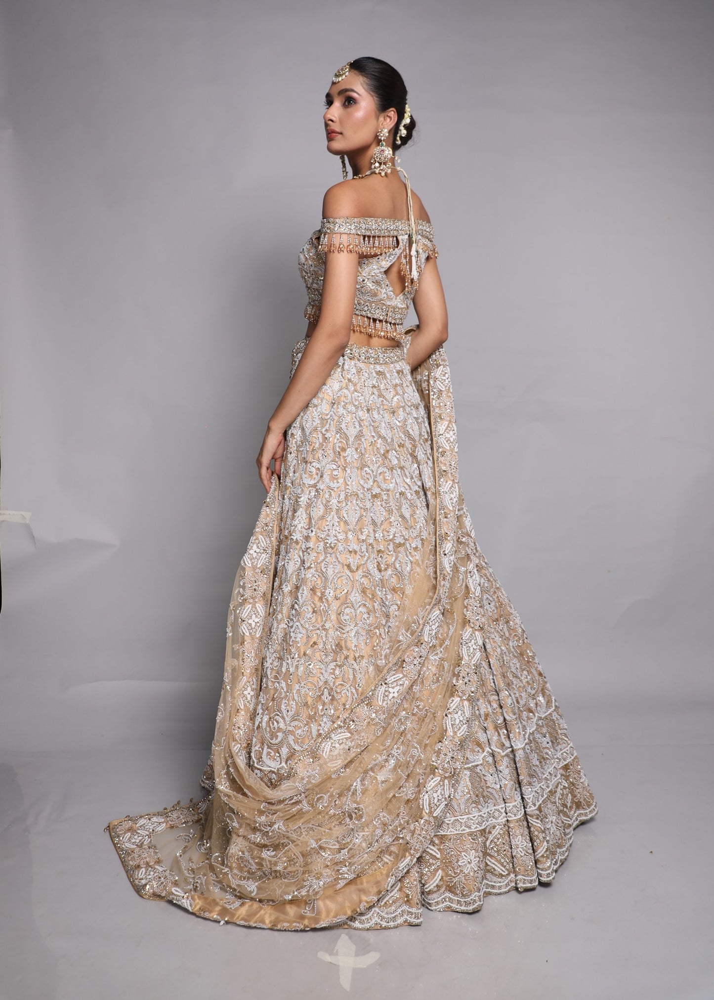 Embellished Lehenga & Off-Shoulder Blouse
