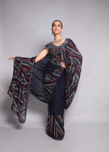 Deep Navy Embellished Saree
