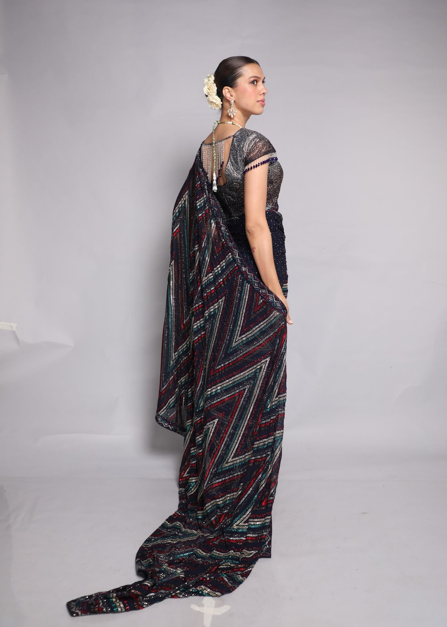 Deep Navy Embellished Saree