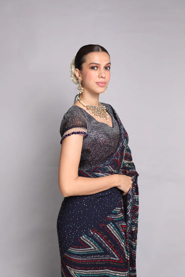 Deep Navy Embellished Saree