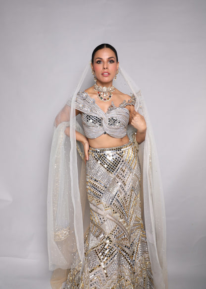 Silver-Gold Mirror Lehenga Set