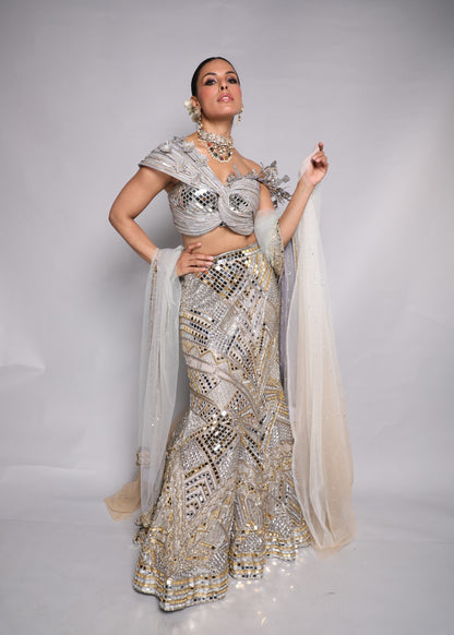 Silver-Gold Mirror Lehenga Set