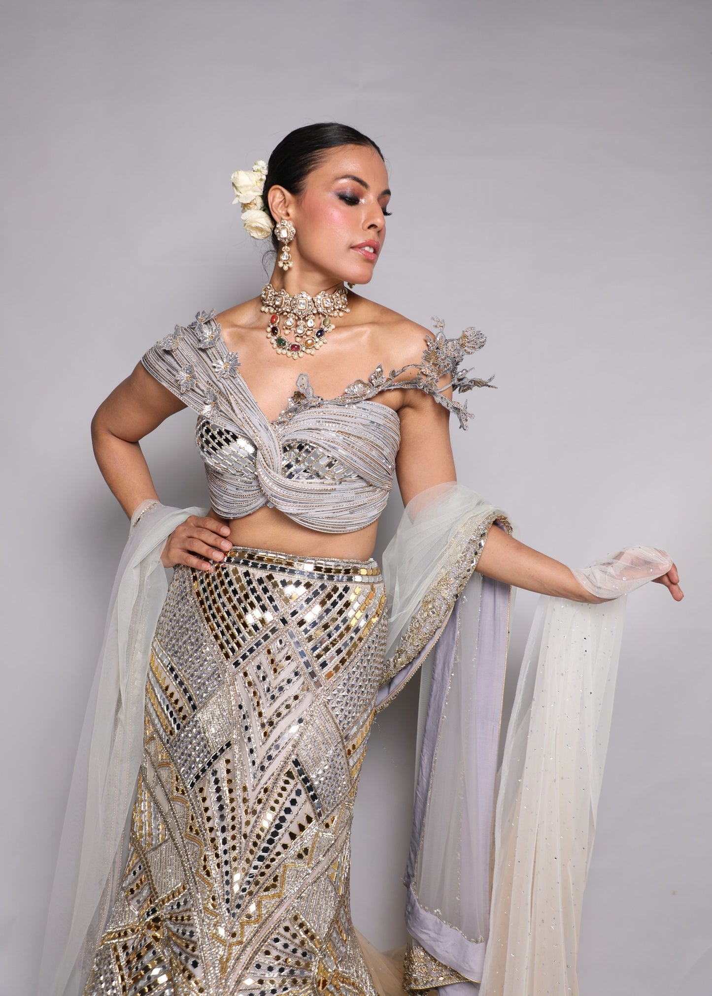Silver-Gold Mirror Lehenga Set