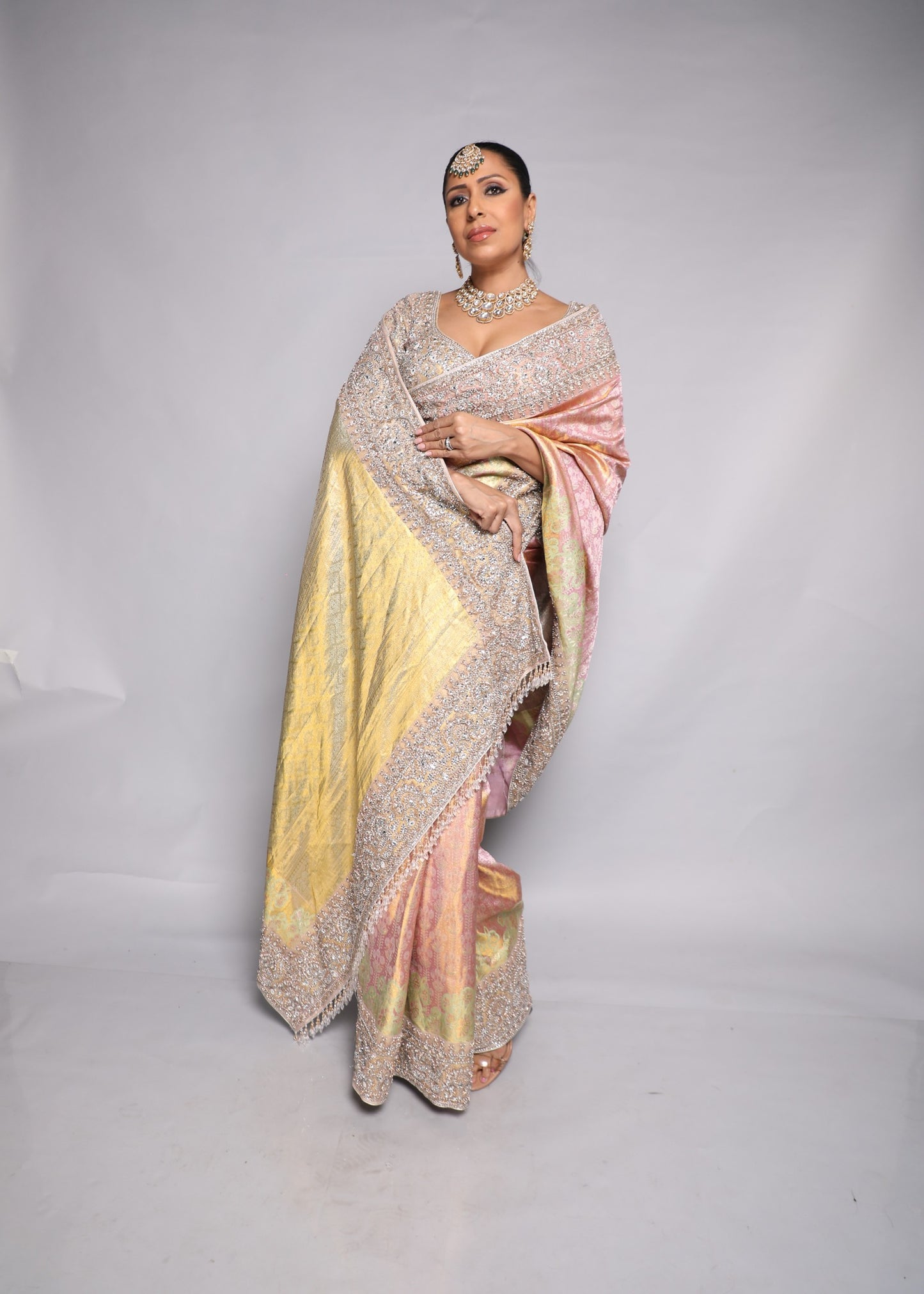 Gold And Blush Embellished Saree