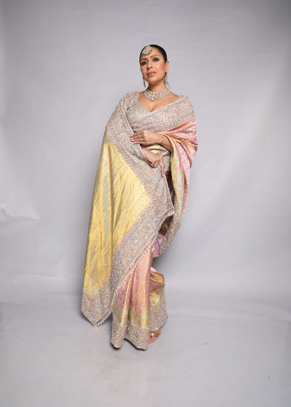 Gold And Blush Embellished Saree