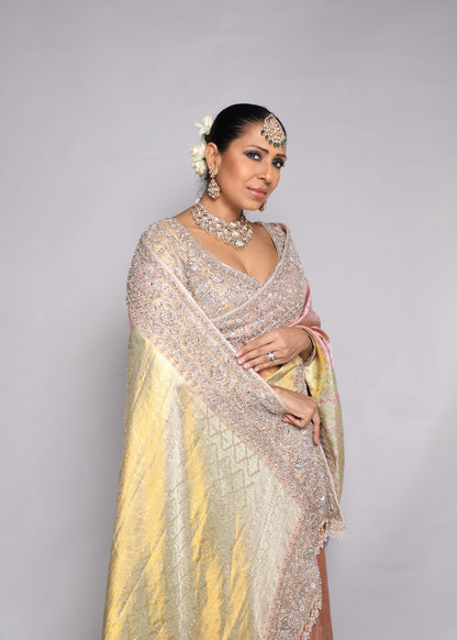 Gold And Blush Embellished Saree
