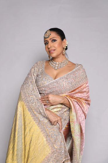 Gold And Blush Embellished Saree