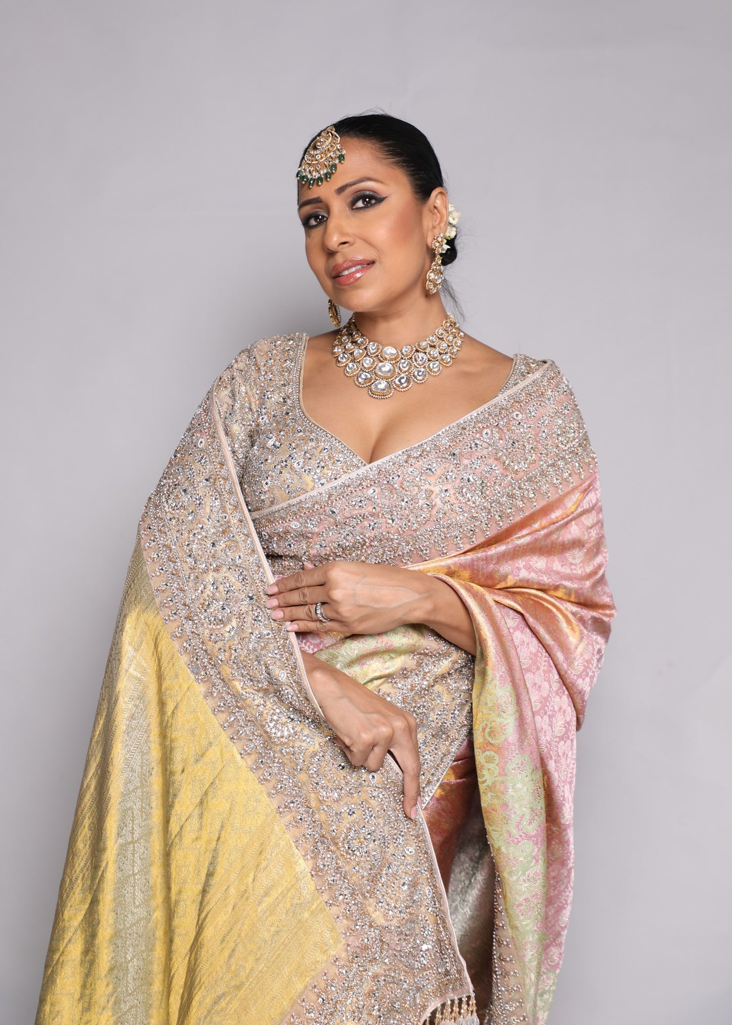 Gold And Blush Embellished Saree